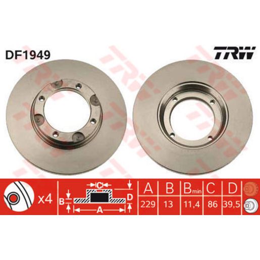 TRW Brake Rotor 229mm Front DF1952S