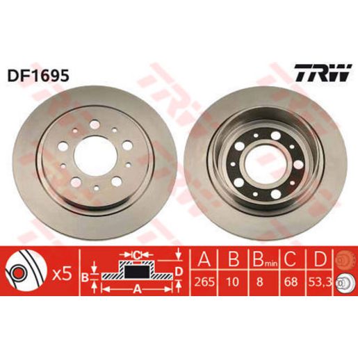 TRW Brake Rotor 265mm Rear DF1695S
