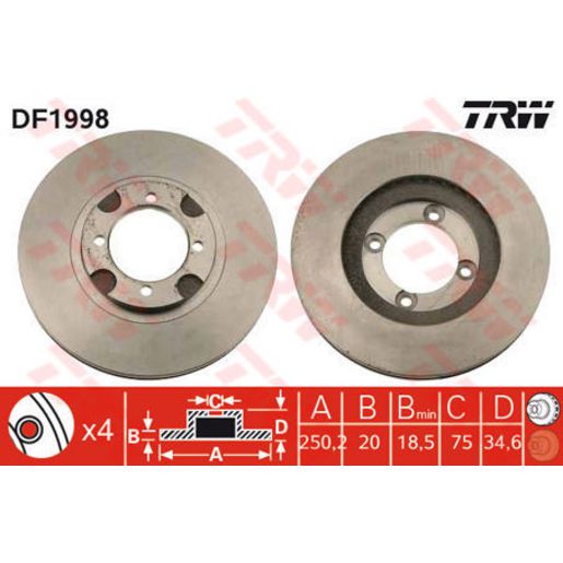 TRW Brake Rotor Single 250.2mm Front DF1998S