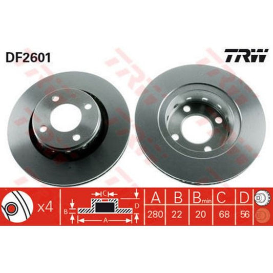 TRW Brake Rotor Single 280mm Front DF2601S