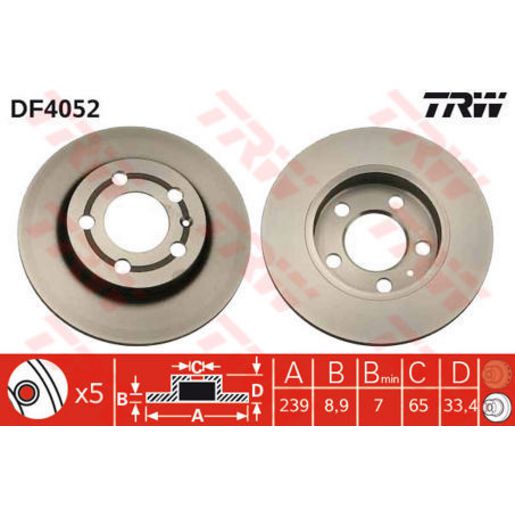 TRW Brake Rotor Single 239mm Rear DF4052S