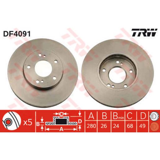 TRW Brake Rotor 280mm Front DF4091S