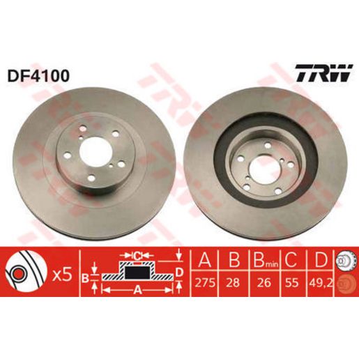 TRW Brake Rotor Single 275mm Front DF4100S