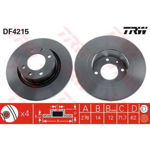 TRW Brake Rotor Single 276mm Rear DF4215S