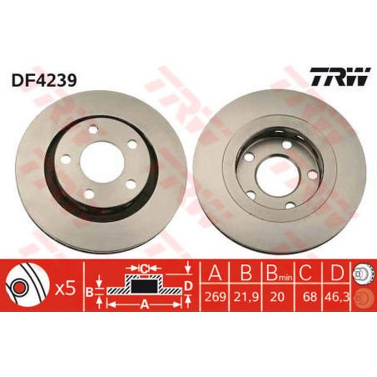 TRW Brake Rotor Single 269mm Rear DF4239S