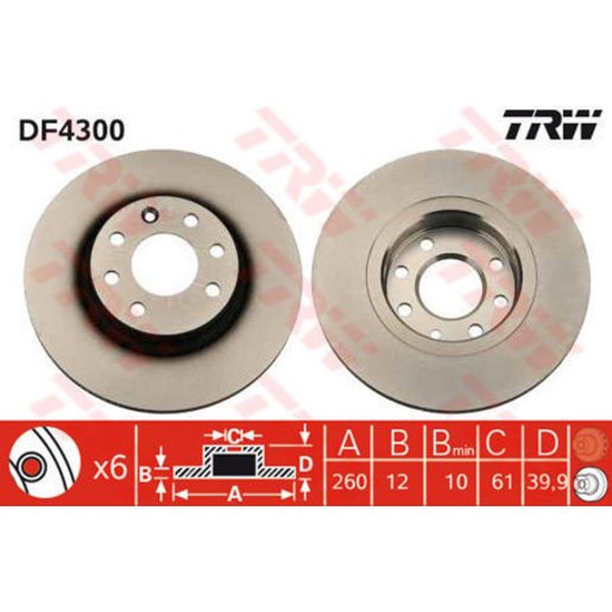 TRW Brake Rotor Single 260mm Front DF4300S