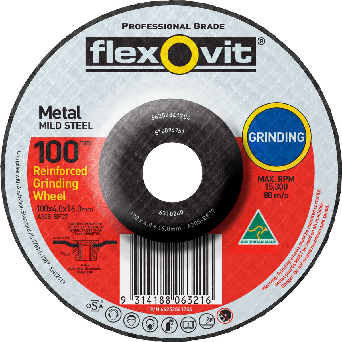 Flexovit Depressed Centre Grinding Disc Metal 100x4x16mm 66252841704