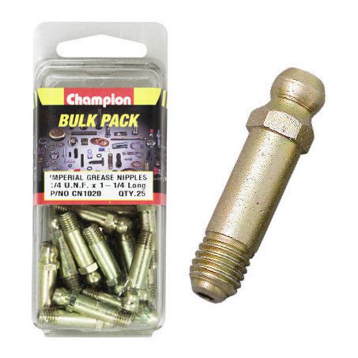 Champion Grease Nipple Straight 1/4″ x 1-1/4″ UNF 25Pk CN1020