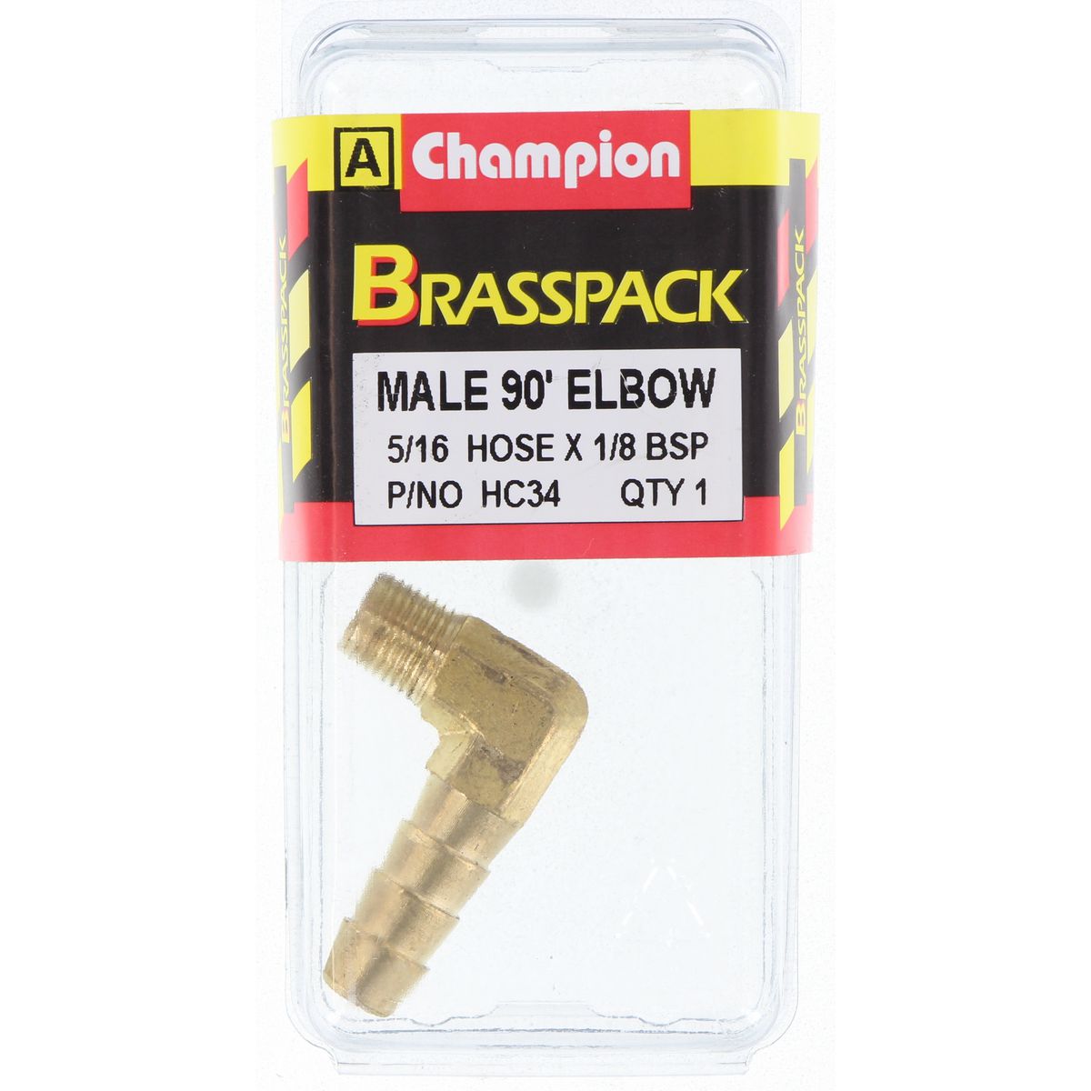 Champion Brass Male 90 Elbow 5/16 Hose x 1/8 BSP HC34