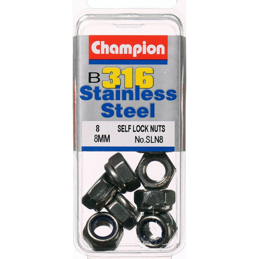 Champion Self Locking Hex Nut Nylon Stainless M8 x 1.25mm 8Pk SLN8