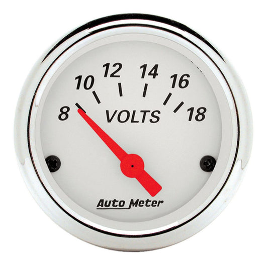Autometer Arctic White 2-1/16in Voltmeter 8-18V Short Sweep Electric AU1391