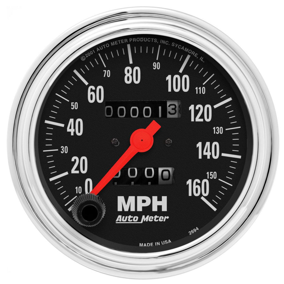 Autometer Trad Chrome 3-3/8in Speedometer 120MPH Mechanical AU2494