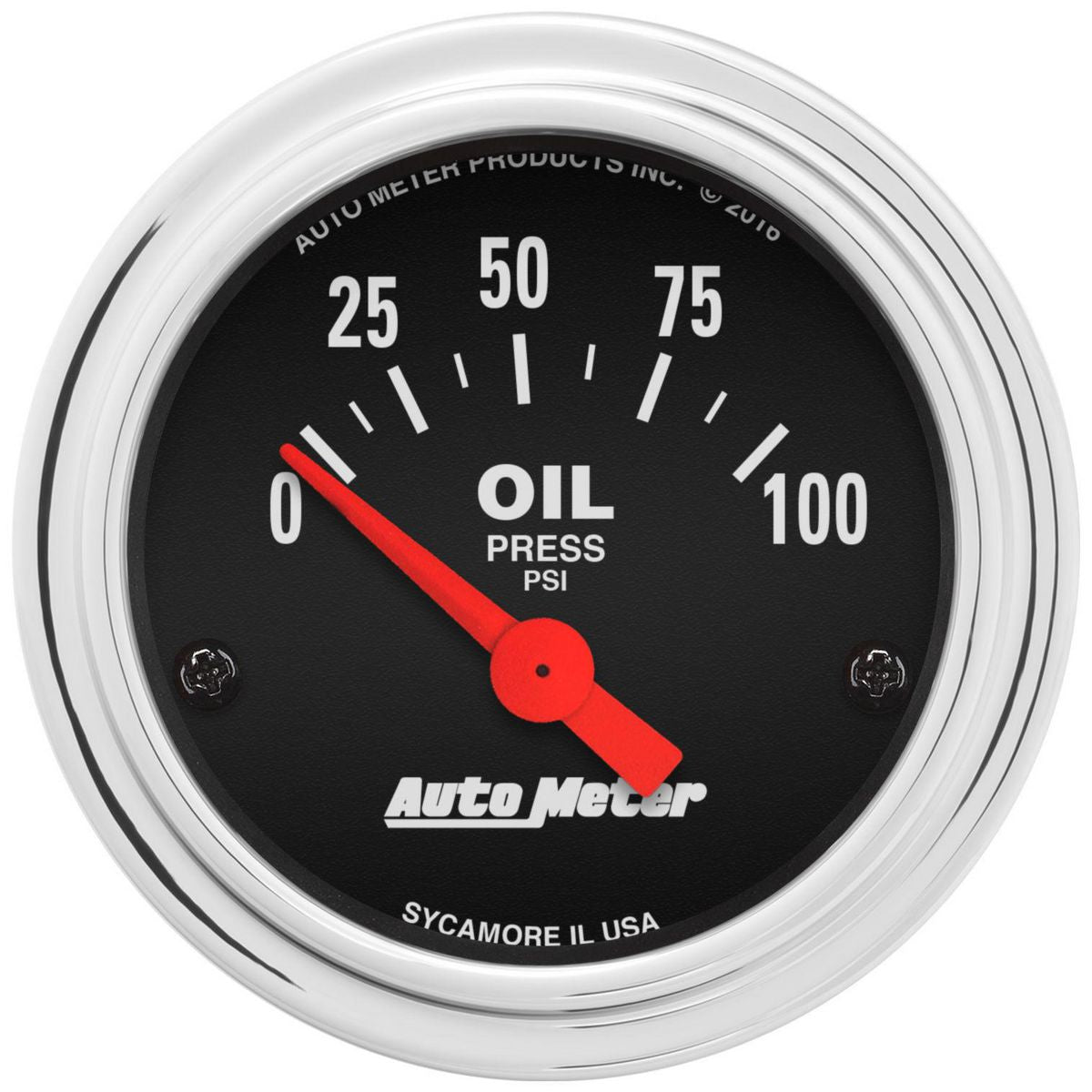 Autometer Trad Chrome 2-1/16in Oil Pressure Gauge 0-100PSI Short Sweep Electric AU2522