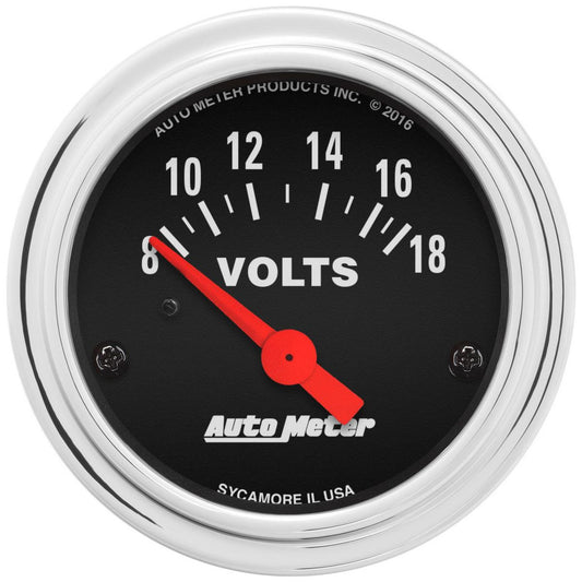 Autometer Trad Chrome 2-1/16in Voltmeter 8-18V Short Sweep Electric AU2592
