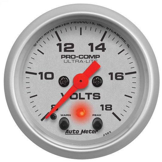 Autometer Ultra-Lite 2-1/16in Volt Meter Gauge 8-18V Full Sweep Electric AU4383