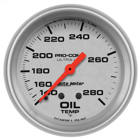 Autometer Ultra-Lite 2-5/8in Oil Temp Gauge 140-280F Mechanical AU4441