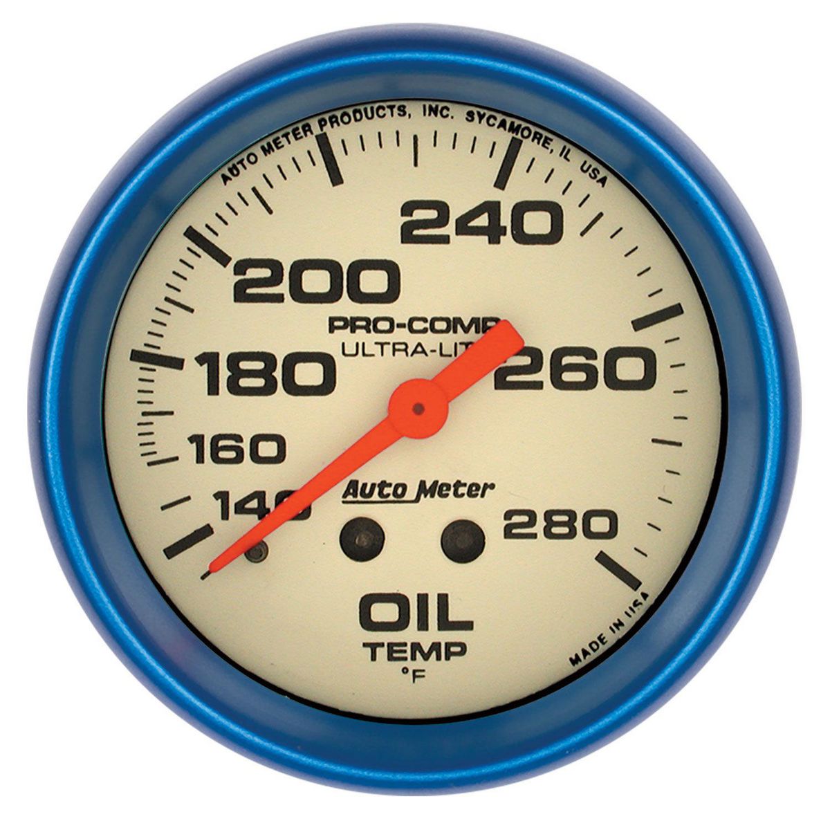 Autometer Ultra Nite 2-5/8in Oil Temp Gauge 140-280F Mechanical AU4541