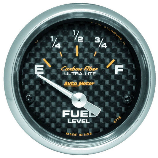 Autometer Carbon Fiber 2-1/16in Fuel Level Gauge 240-33 Ohms Short Sweep Electric AU4716