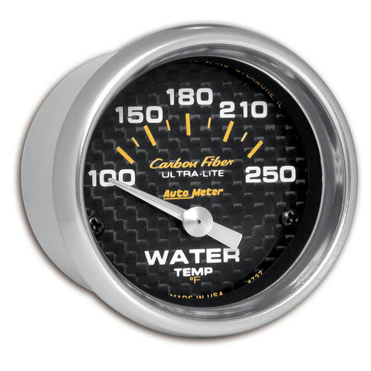 Autometer Carbon Fiber 2-1/16in Water Temp Gauge 100-250F Short Sweep Electric AU4737
