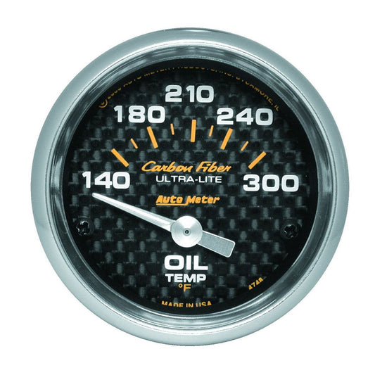 Autometer Carbon Fiber 2-1/16in Oil Temp Gauge 140-300F Short Sweep Electric AU4748