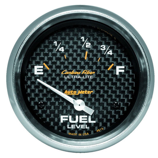 Autometer Carbon Fiber 2-5/8in Fuel Level Gauge 73-10 Ohms Short Sweep Electric AU4815