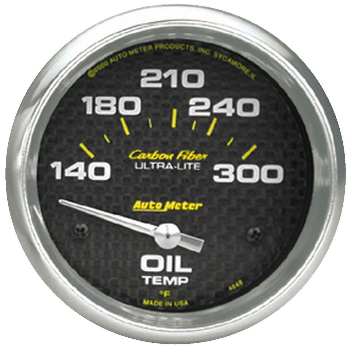 Autometer Carbon Fiber 2-5/8in Oil Temp Gauge 140-300F Short Sweep Electric AU4848