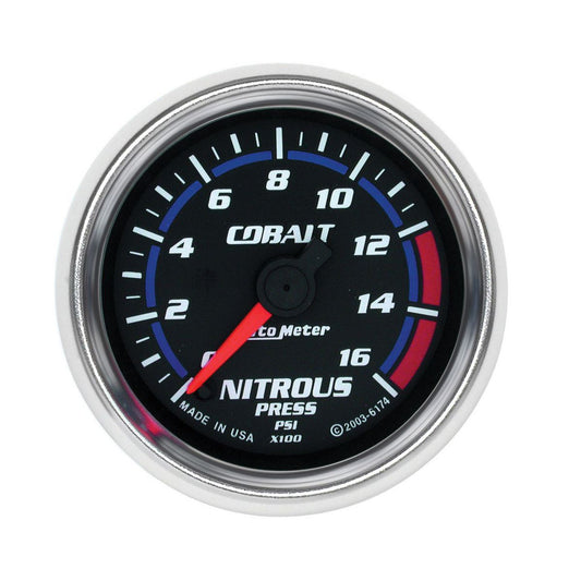 Autometer Cobalt 2-1/16in Nitrous Pressure Gauge 0-1600PSI Full Sweep Electric AU6174