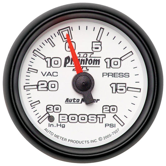 Autometer Phantom II 2-1/16in Boost Vacuum Gauge 30in/Hg 20PSI Mechanical AU7507