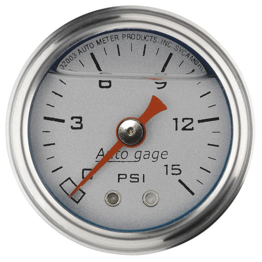 Autometer 1-1/2in Fuel Pressure Gauge Liquid Filled Silver AU2178