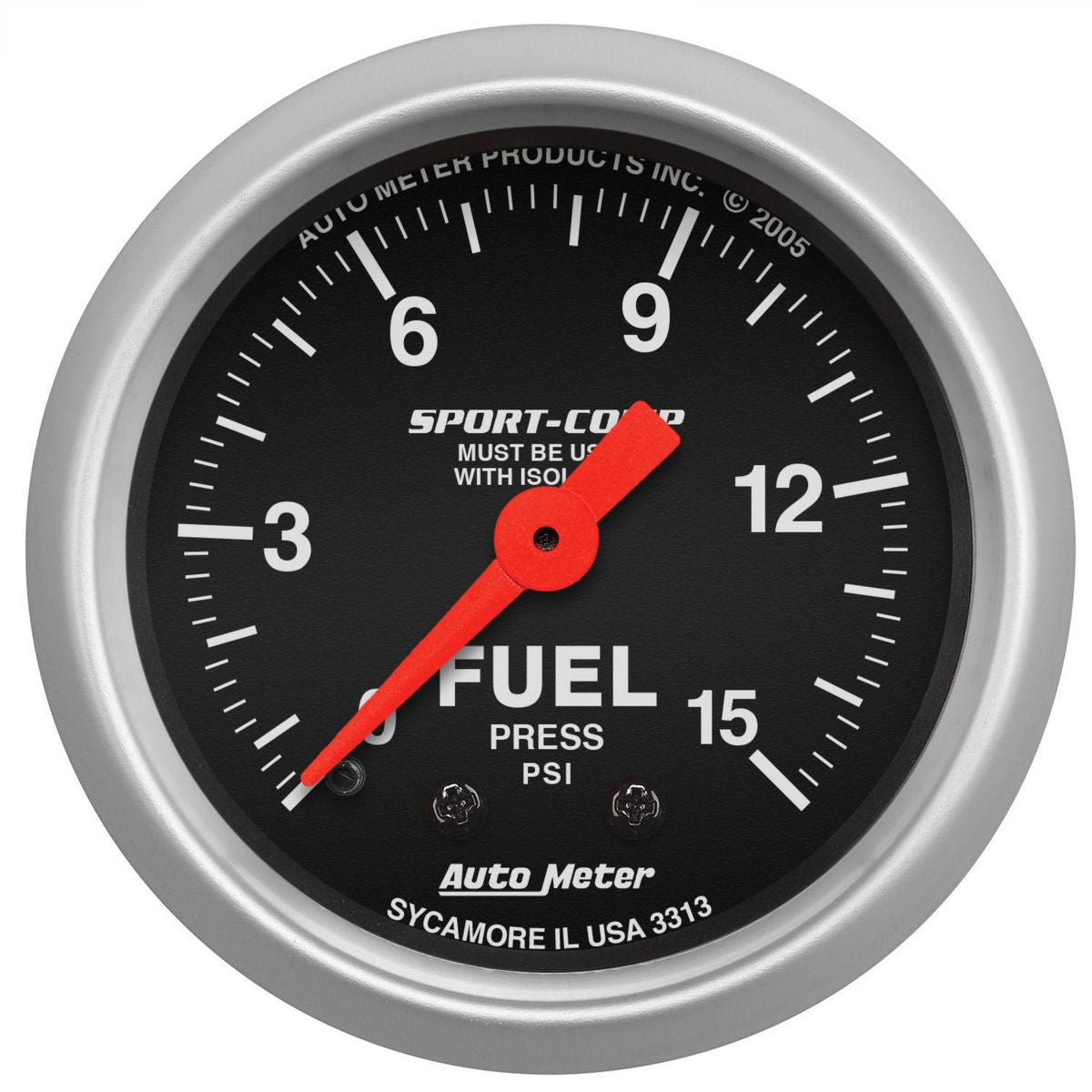 Autometer Sport-Comp 2-1/16in Fuel Pressure Gauge 0-15 PSI Mechanical w/Isolator AU3313