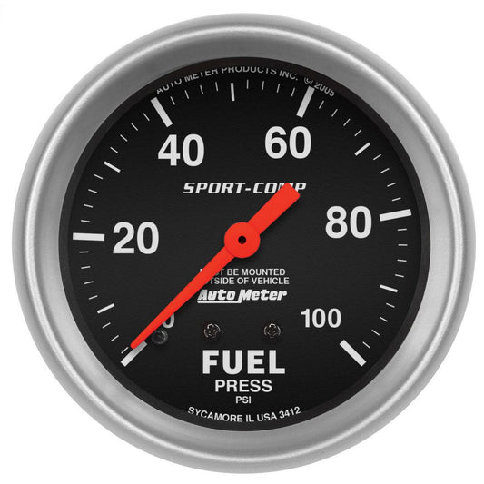 Autometer Sport-Comp 2-5/8in Fuel Pressure Gauge 0-100PSI Mechanical AU3412