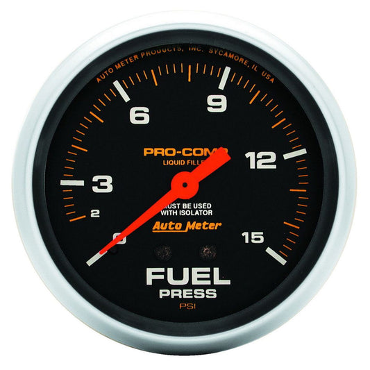 Autometer Pro-Comp 2-5/8in Fuel Pressure Gauge 0-15 PSI Liquid Filled w/Isolator AU5413