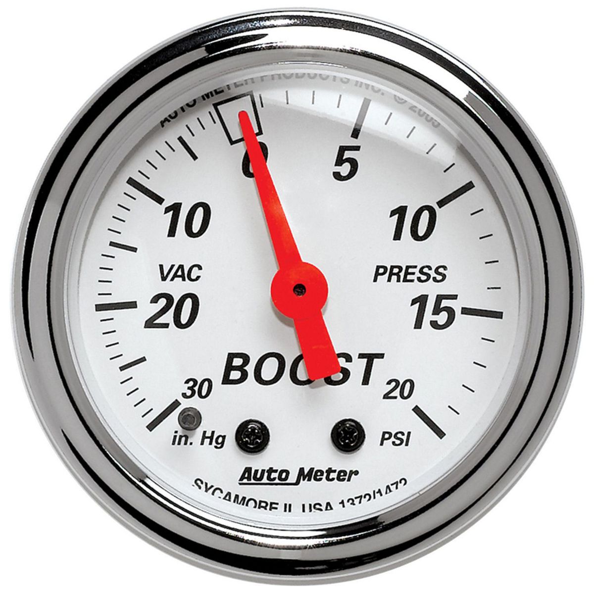 Autometer Arctic White 2-1/16in Boost Vacuum Gauge 30in/Hg 20PSI Mechanical AU1372