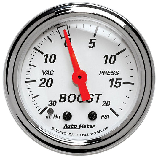 Autometer Arctic White 2-1/16in Boost Vacuum Gauge 30in/Hg 20PSI Mechanical AU1372