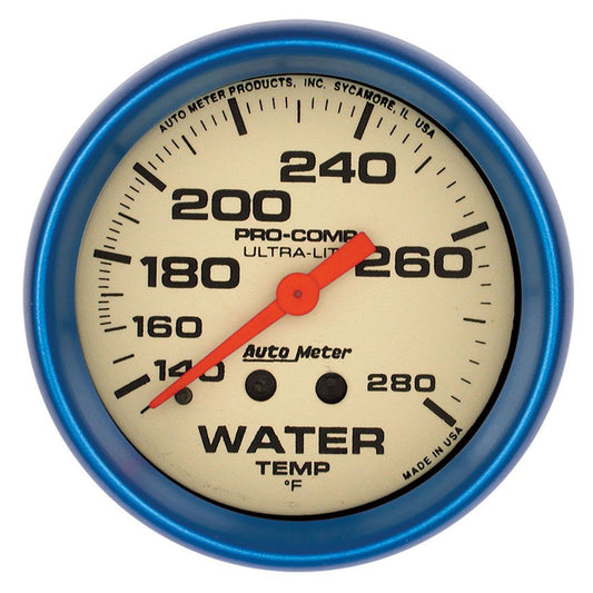 Autometer Ultra Nite 2-5/8in Water Temp Gauge 140-280F Mechanical AU4535