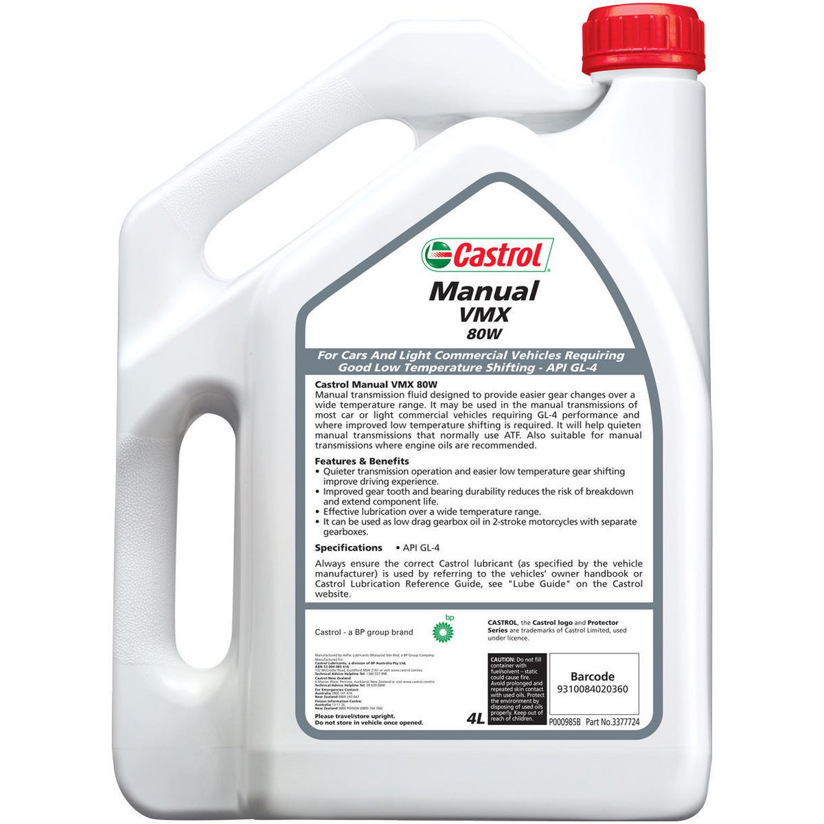 Castrol VMX Manual Transmission Fluid 80W 4L 3377724
