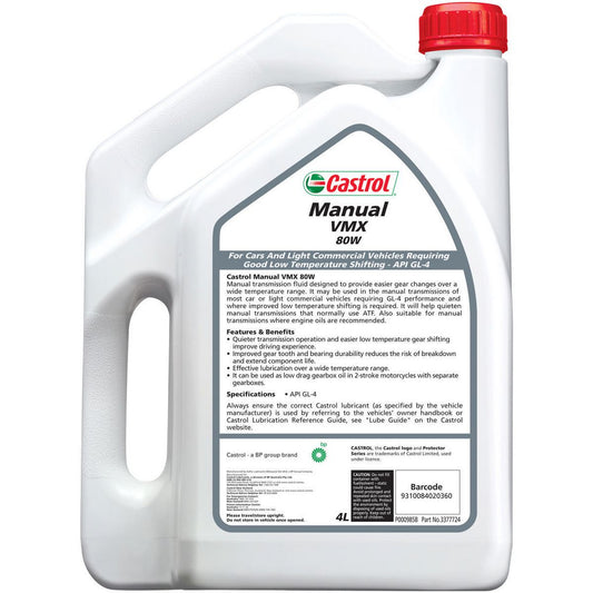 Castrol VMX Manual Transmission Fluid 80W 4L 3377724