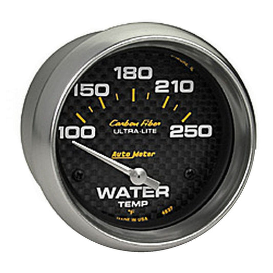 Autometer Carbon Fiber 2-5/8in Water Temp Gauge 100-250F Short Sweep Electric AU4837