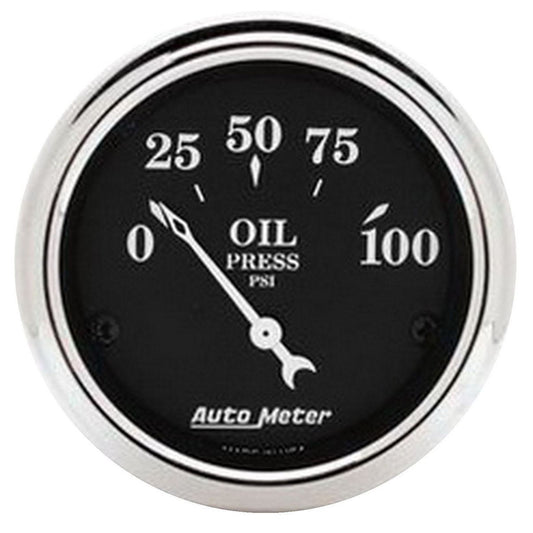 Autometer Old Tyme 2-1/16in Oil Pressure Gauge 0-100PSI Short Sweep Electric AU1727