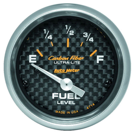 Autometer Carbon Fiber 2-1/16in Fuel Level Gauge 0-90 Ohms Short Sweep Electric AU4714