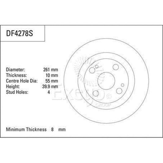 TRW Brake Rotor Single 261mm Rear DF4278S