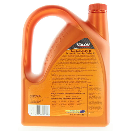 Nulon Semi Synthetic Advanced Protection Engine Oil 5W-30 5L