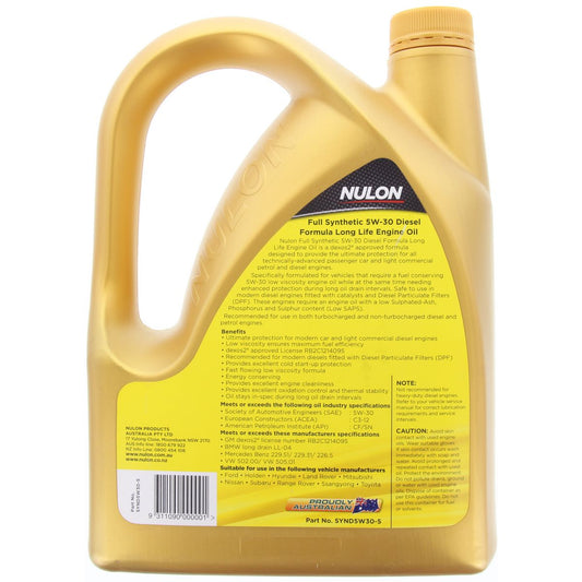 Nulon Full Synthetic Long Life Diesel Engine Oil 5W-30 5L