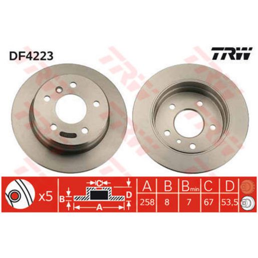 TRW Brake Rotor Single 258mm Rear DF4223S