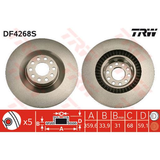 TRW Brake Rotor 360mm Front DF4268S