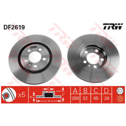 TRW Brake Rotor Single 280mm Front DF2619S