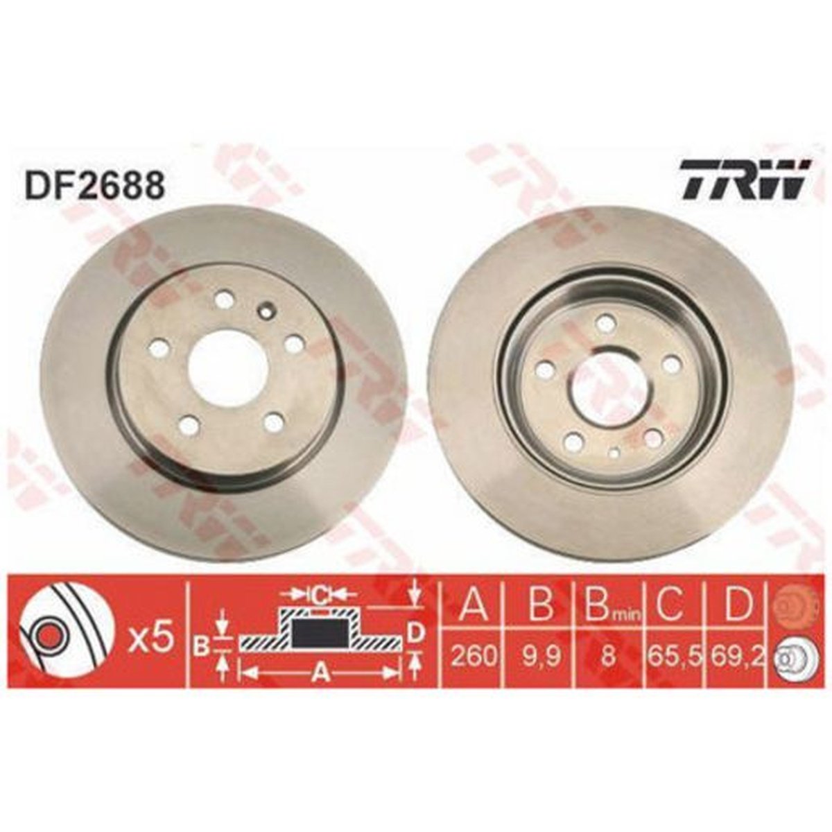 TRW Brake Rotor Single 260mm Rear DF2688S