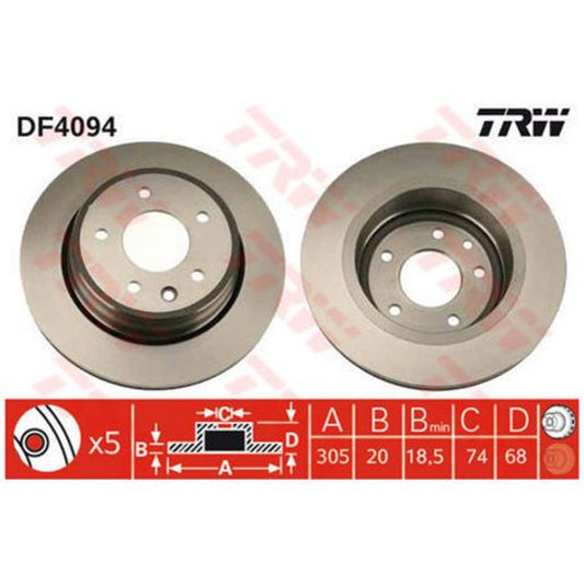 TRW Brake Rotor Single 305mm Rear DF4094S