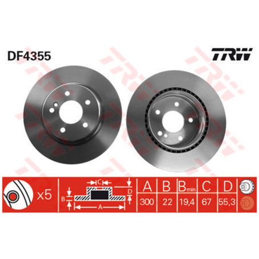 TRW Brake Rotor Single 300mm Rear DF4355S