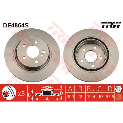 TRW Brake Rotor Rear DF4864S